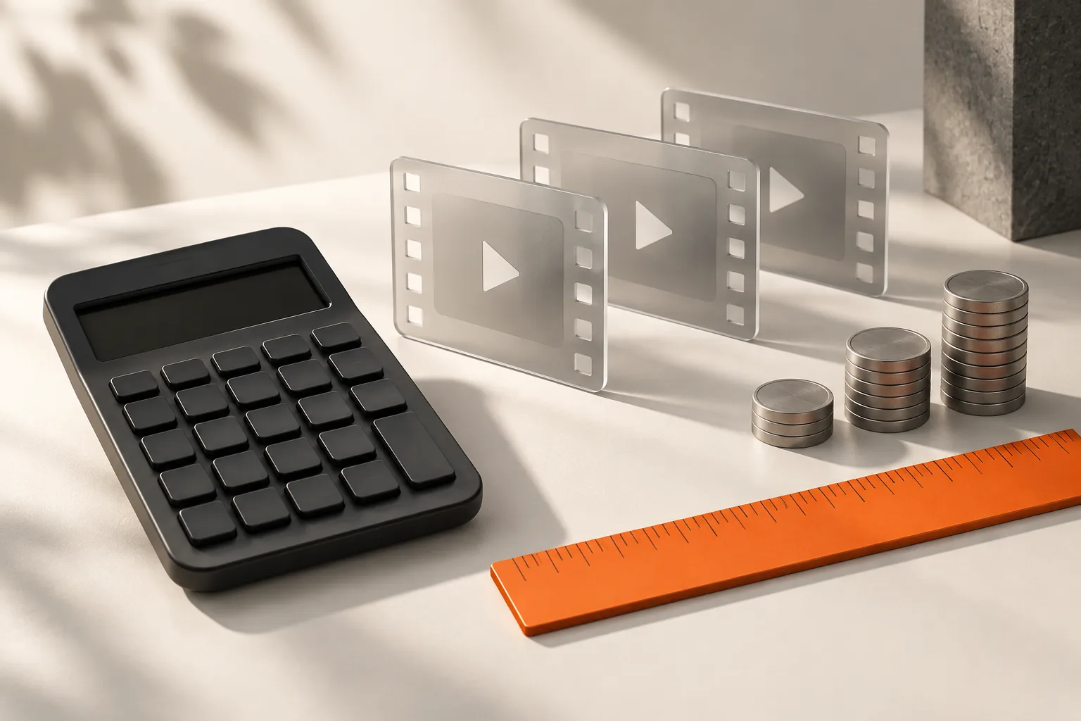 A calculator and video frames for batch budgeting