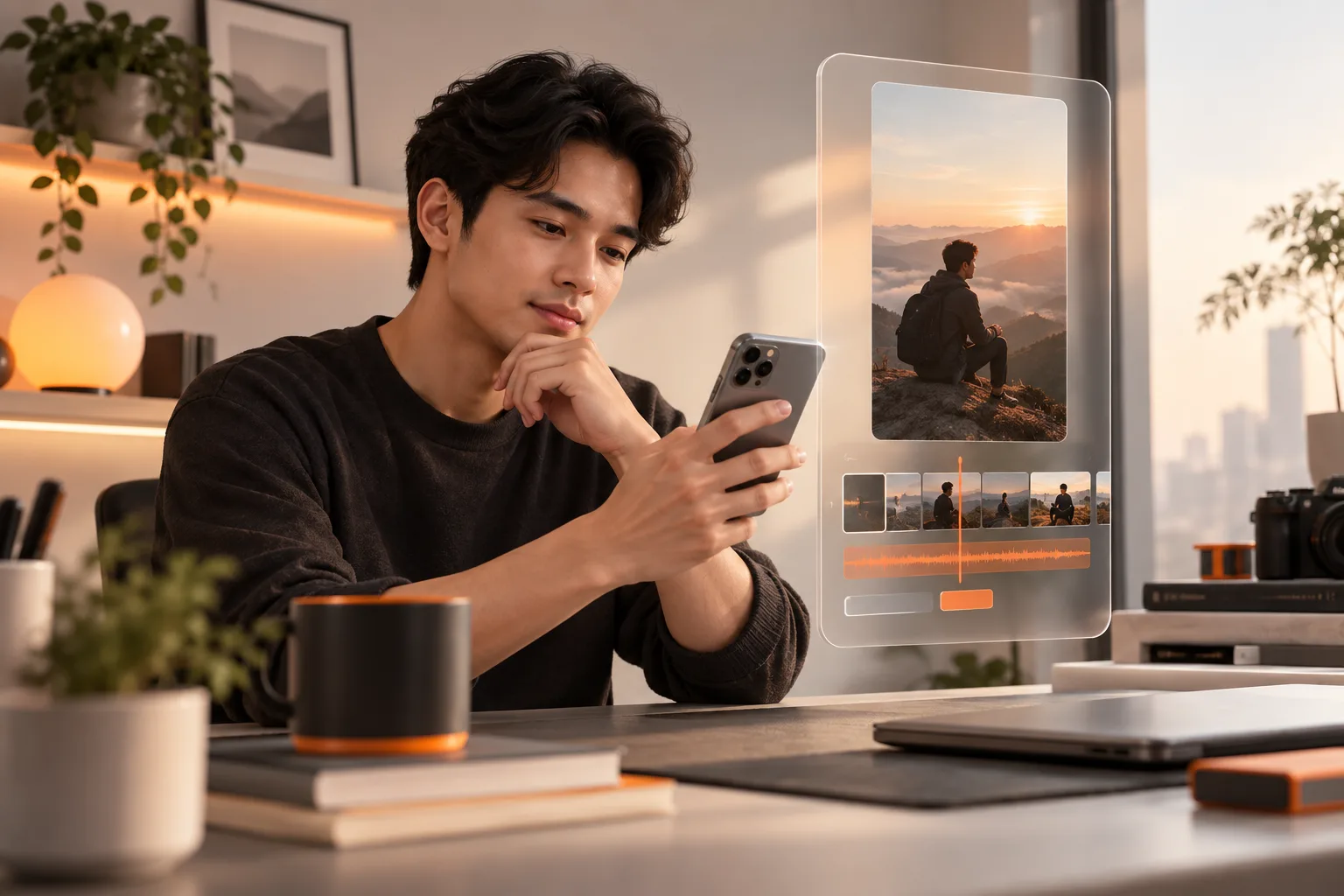 Creator editing video on a phone