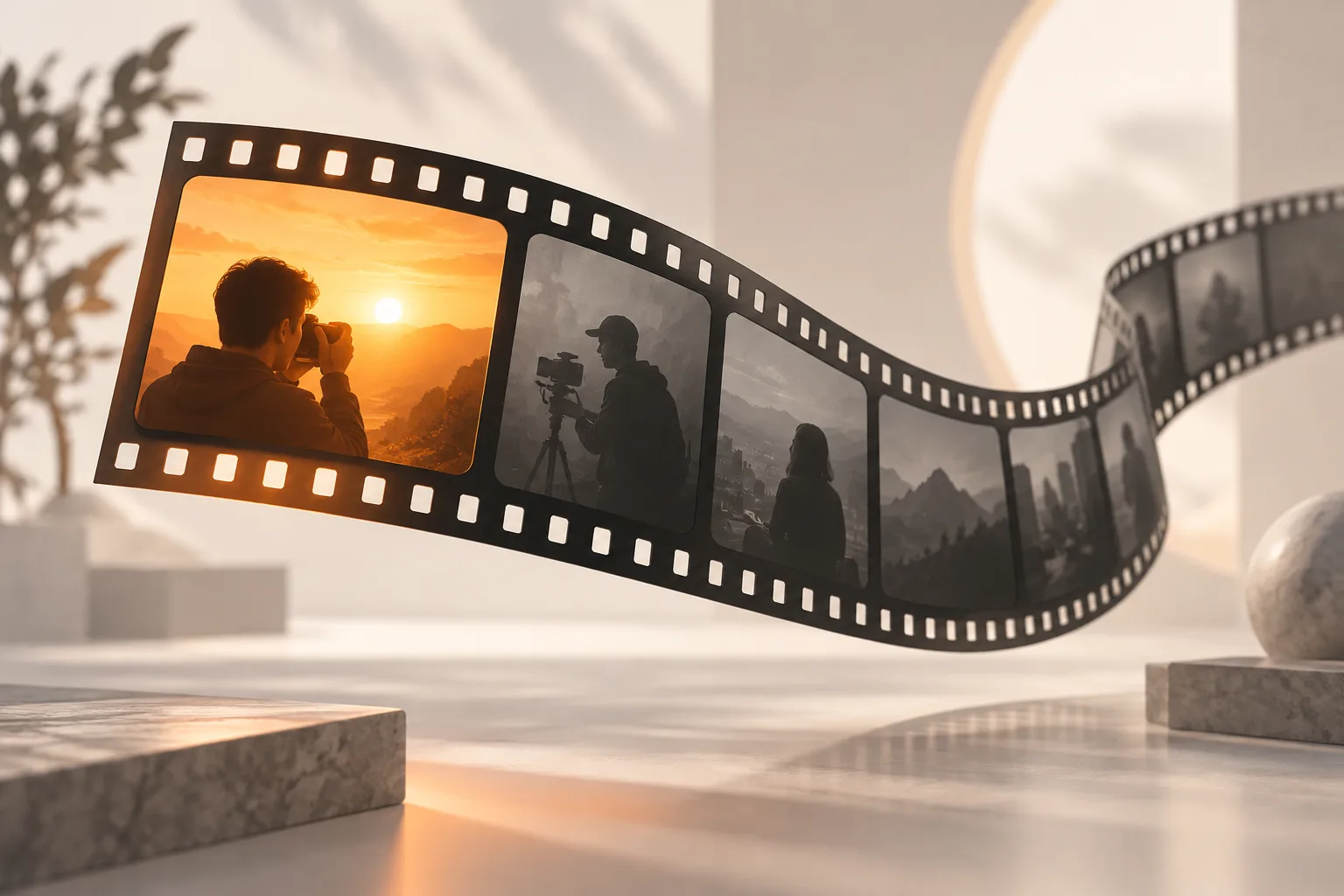 An orange opening frame on a film strip